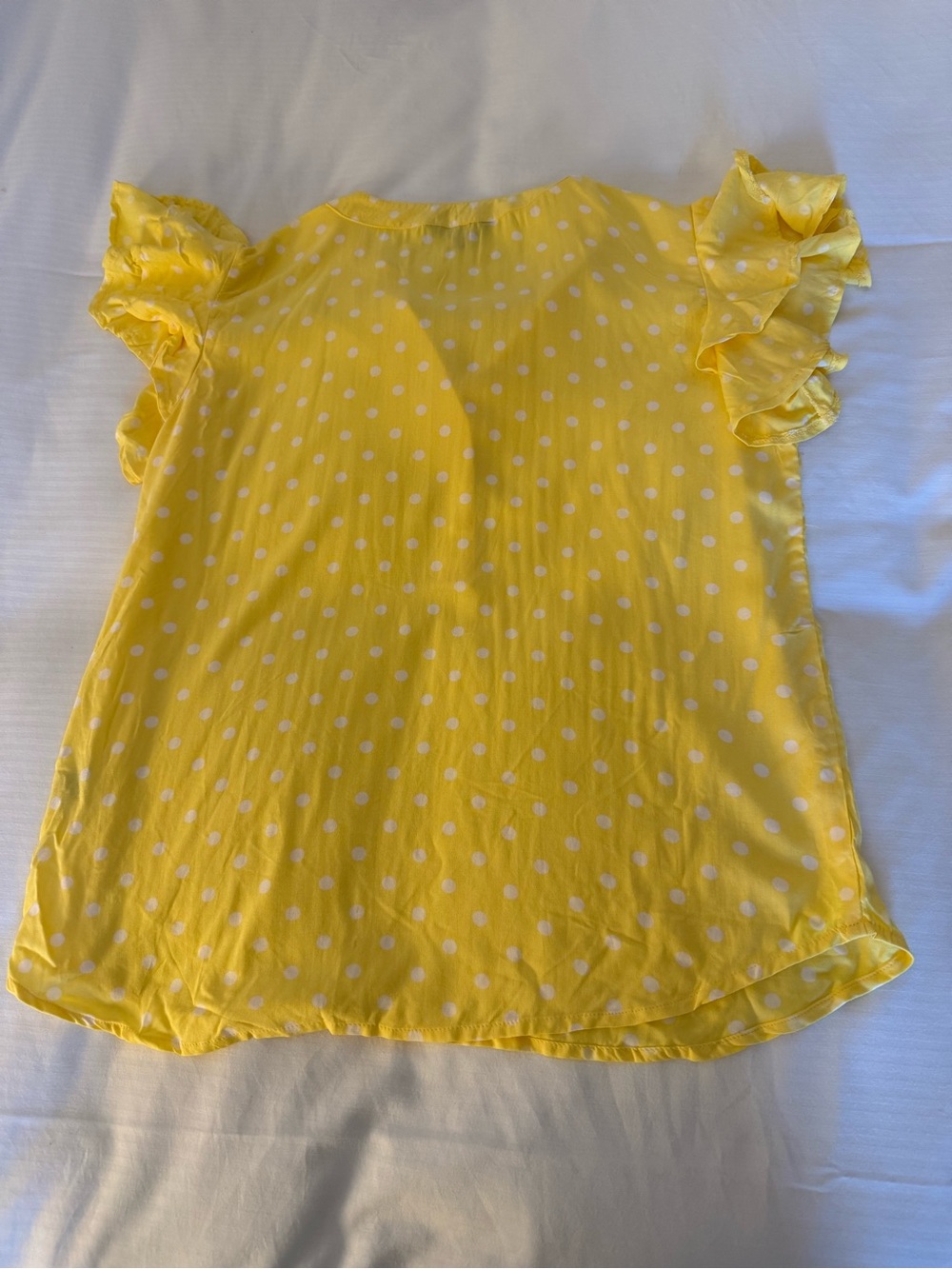 Yellow Polka Dot Ruffle Sleeve Women's Top